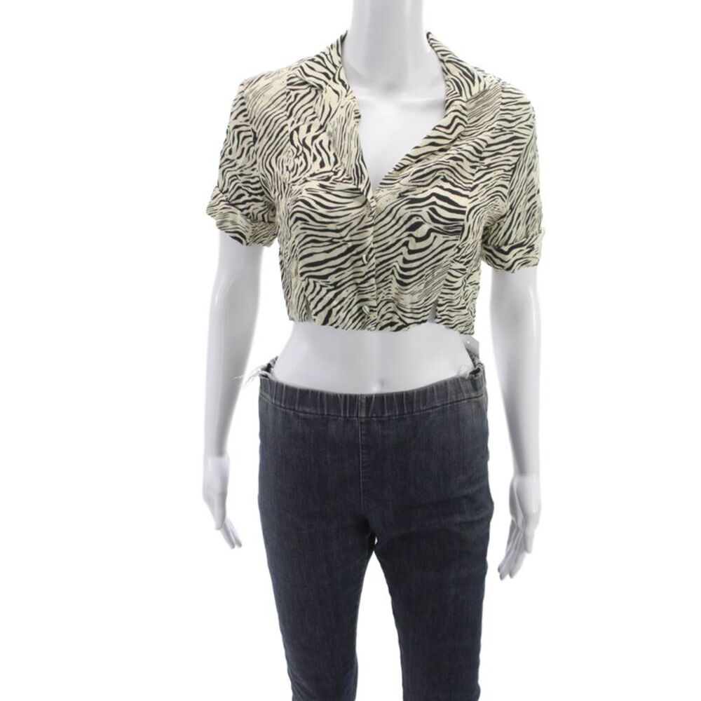 Capulet Women Cropped Animal Print Collared Blouse Black Button-Up Size S